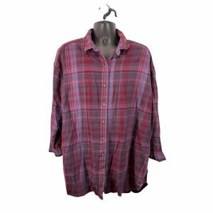 Pact Organic Cotton Oversized Shirt Dress Size XL / XXL Plaid Maroon 100% Cotton